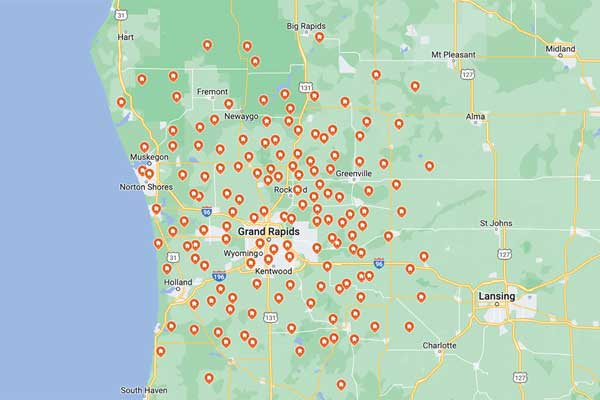 Map of West Michigan communities where Gabe buys homes